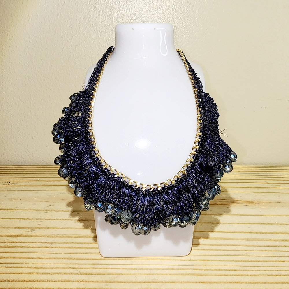 Vintage Crochet Blue Bead Necklace Boho Whimsy Fairy